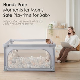 Sweeby Baby Playpen, 79x71 Inch Foldable Playpens for Babies and Toddlers with Gate, Extra Large Playpen with Door Play Yard for Baby Fence Indoor and Outdoor Portable Play Pen,Light Khaki