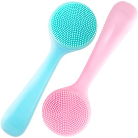 Pndeyo 2pcs Silicone Face Cleaning Brushes, Skin-Friendly Manual Facial Exfoliator Brushes, Deep Cleanding Facial Cleanser Brushes for Blackhead, Whitehead, Dead Skin- Blue & Pink