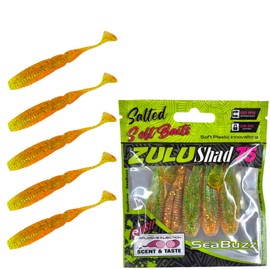 SEABUZZ Rubber Fish Fishing Lure Set Zulu Shad 5 Pieces x 75 mm - Pike Zander Perch Rubber Bait - Trout & Catfish Artificial Bait - Predator Fish Fishing Set - Fresh and Saltwater Fishing Equipment
