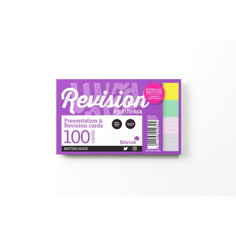 Luxpad Revision 5x3" Flash Cards - Lined (100 Cards) Assorted