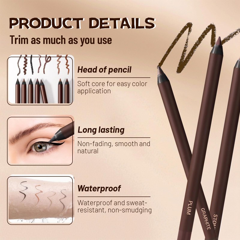 24 Hr Waterproof Eyeliner Pencil, High Pigmented Duo Sharpenable Eyeliner,