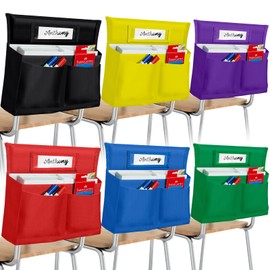 Lewtemi 6 Pack 18 x 17 Inch Chair Pockets for Classroom Pockets Organizer with 4 Chair Storage Slot Without Name Tag Chart Desk Seat Back Storage Organizer for School(Colorful)