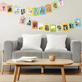 Cardboard Paper Picture Frame, 20 Pcs Paper Photo Frames, 4x6 Inch Set Includes 20 Wooden Mini Pegs Twine for DIY Photo Garland Wall Display Ideal Home Decor, Party Decorations