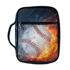 Biyejit Water Fire Baseball Bible Covers Case, Carrying Book Case with Handle and Zippered Pocket, Church Bible Bag Protective, Bible Book Covers for Women Men Girls Boys