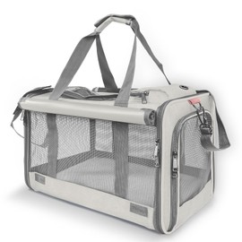 GAPZER Pet Carrier for Large Cat Soft-Sided Animal Traveling Bag for Medium Cat up to 20lbs / Washable Small Dog Puppy 10 lbs Crate Case with Privacy Curtains for Home Outdoor Travel Beige White