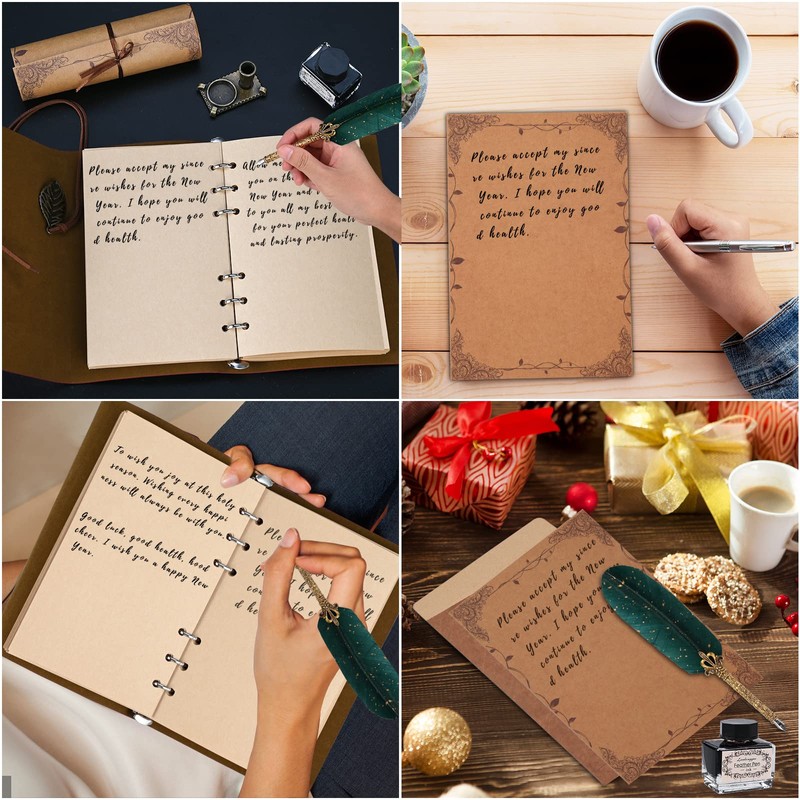 Cieex Quill Pen and Ink Set with Leather Notebook Vintage