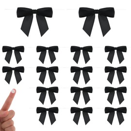 Twist Tie Bows 50 Pcs Black Satin Ribbon Bows for Treat Bag 3.5'' Pre-Tied Black Gift Bows for Gift Wrapping Tying Up Packages Present Bags Bakery Candy Bags Decorating, Black
