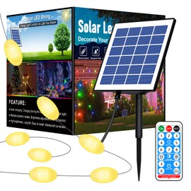 MIWATT 20M Warm White Outdoor Solar String Lights with Remote Control, 132 Bulb Solar Rope Lighting Outdoor Waterproof IP65 for Christmas Tree, Wedding, Party, Home Decoration