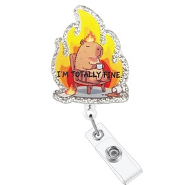 Funny Badge Reel,Retractable Acrylic Alligator Badge Clip,Holder Nurse Doctor Name Tag Badge Clip for Nurse Nursing RN CNA LPN Medical Worker & Office Staff(I'm Totally fine)