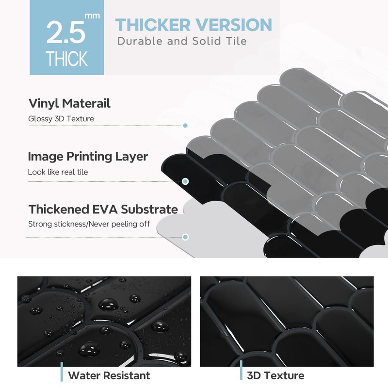 Vamos Tile Upgraded Thicker Design Peel and Stick Backsplash Tile,