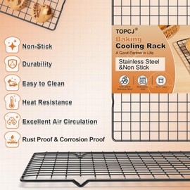 TOPCJ 2PCS Cooling Rack for Baking, 10”X15” Heavy Duty Wire Rack for Grilling,Baking, Roasting,Cooking,Non-Stick,For Jelly Roll Baking Trays,Multi-Purpose Drainer Rack,Stainless Steel,Black