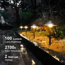 GOODSMANN Low Voltage Landscape Path Lights 4PK Kit 2W LED Sidewalk Landscape Lighting 100 Lumen Outdoor Electric Walkway & Pathway Light Wired Bronze Finish 2700K Warm White with Cable Connectors