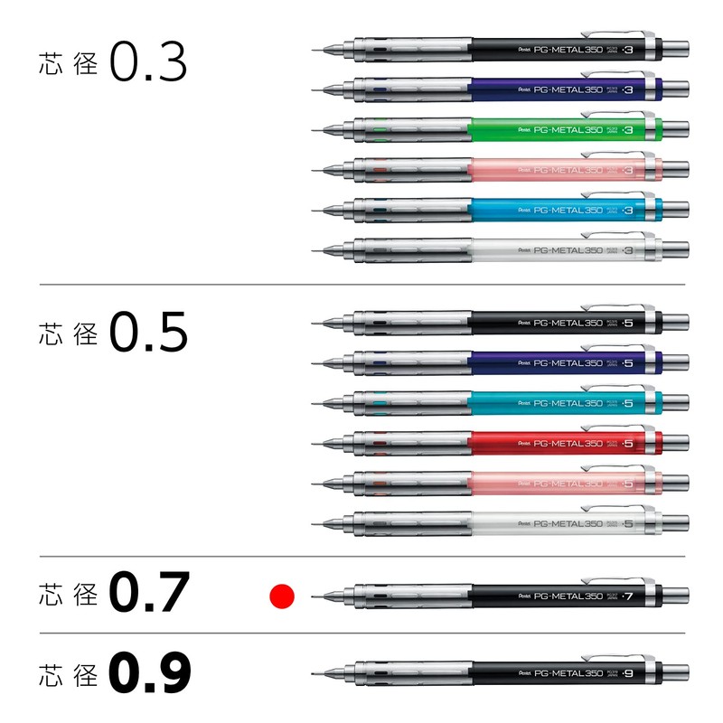 Pentel PG-METAL350 Mechanical Pencil, 0.7mm, Black, 10 PG317-A