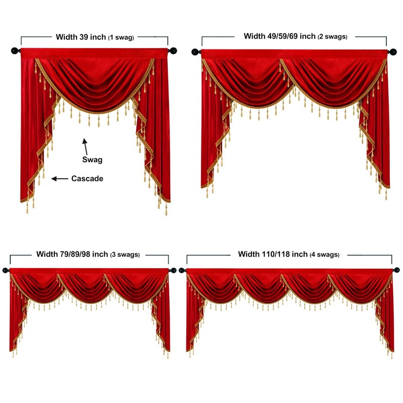 ELKCA Luxury Burgundy Red Velvet Curtain Valances for Living Room