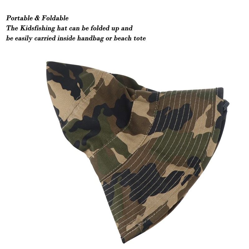 Kids Camo Sun Hat Boys-Camouflage Bucket Fishman Hat Packable(Camob, 4-8