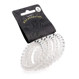Thick & Thin Snag Free Endless Hair Elastics Bobbles Hair Bands (Spiral Clear Pack of 4)