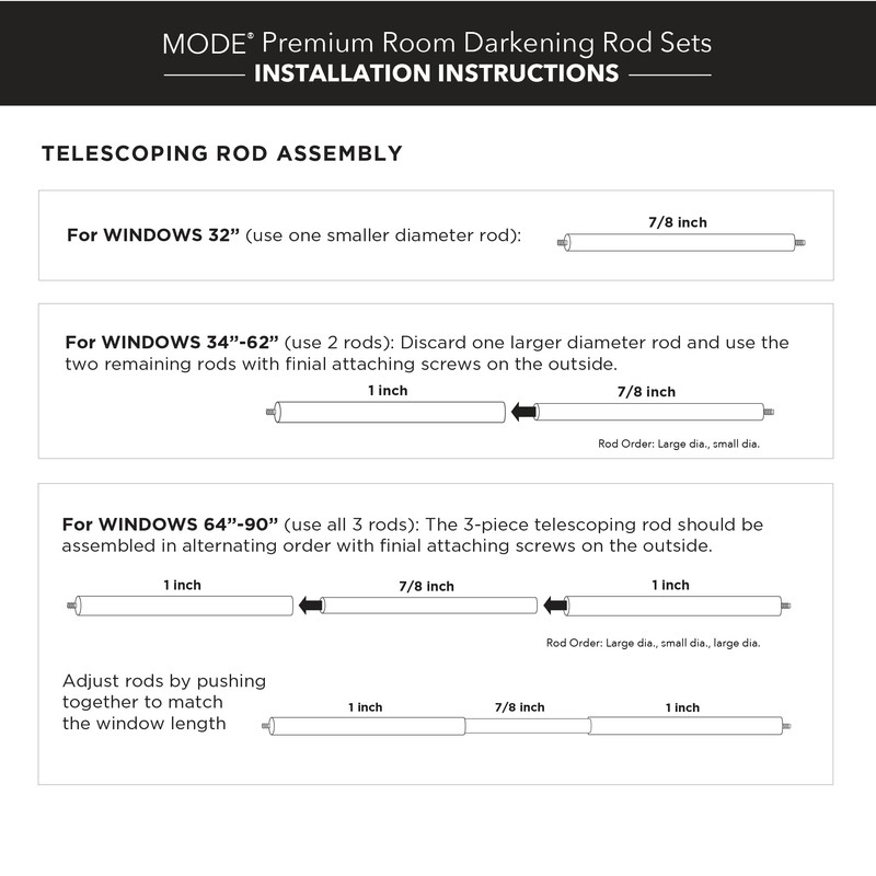 MODE Room Darkening Collection 1” Diameter Blackout Curtain Rod Set