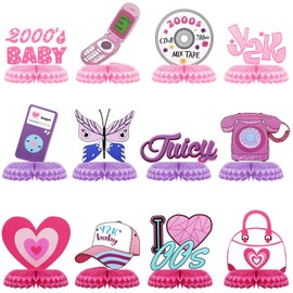 12 Pcs Y2k 2000s Party Decorations 00's Honeycomb Centerpieces Pink Theme Table Decor for Party Throwback Early 2000s Party Decor Y2k Retro Table Toppers for 2000s Birthday Party Favors Supplies