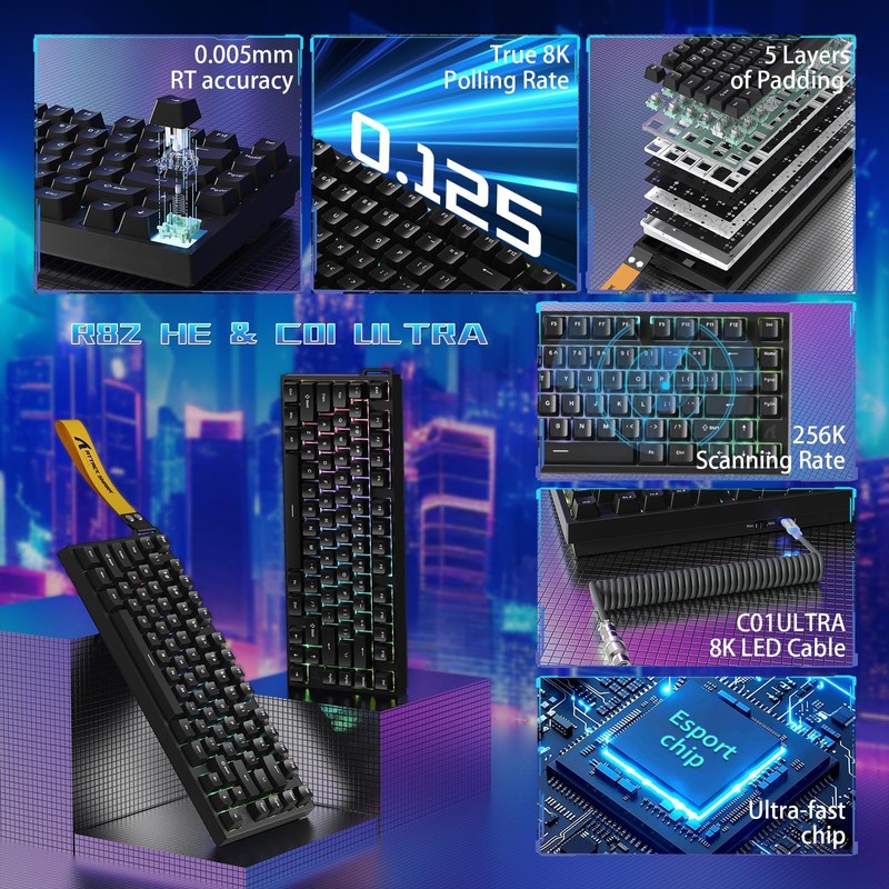 ATTACK SHARK R82HE 75% Rapid Trigger Mechanical Gaming Keyboard Wired,Hall