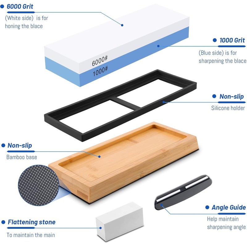 Premium Whetstone Knife Sharpening Stone Kit,2 Side Grit 1000/6000 Whetstone