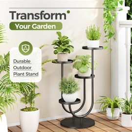 Bamworld Upgraded Tall Plant Stand Indoor Corner Plant Stand for Indoor Plants 4 Pots Black Planter Stand for Plants Display Living Room Bedroom Decor（Black）