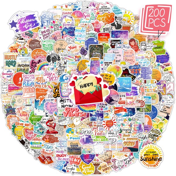 WAKEMOODEI 200Pcs Inspirational Stickers Packs, Motivational Quote Stickers for Teens
