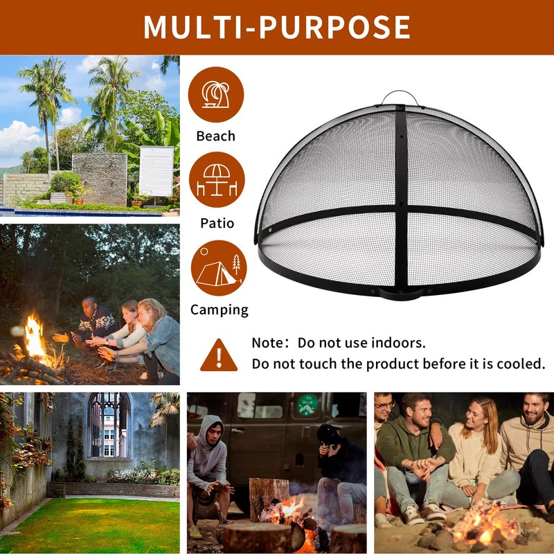 WeCooper Heavy-Duty Fire Pit Spark Screen, 36In Round Steel Mesh