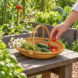 Woven Storage Basket for Home Organization – Portable Open-Top Basket with Carry Handles for Picnics, Flowers and Rustic Decor