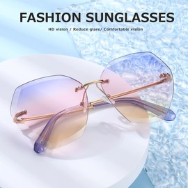 AEVOGUE Sunglasses For Women Oversized Rimless Diamond Cutting Lens Sun Glasses AE0534 (Gold Frame Upper Purple Middle Pink Lower Brown)