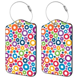 Neidius 2 Pack Luggage Tags,Colorful Circles PU Leather Idea Baggage Tag with ID Labels Privacy Cover Metal Ring Men and Women Travel Bag Labels