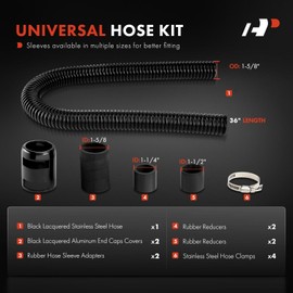 A-Premium 36" Universal Flexible Radiator Hose - Stainless Steel Water Hoses Adapter Coolant Hose Kit - with 2Pcs Polished Aluminum Caps (4 Clamps) Black