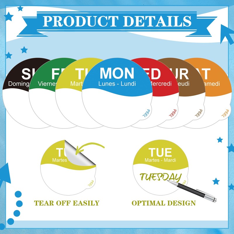 Sayglossy 7000 Pcs Day of Week Label Food Label Monday
