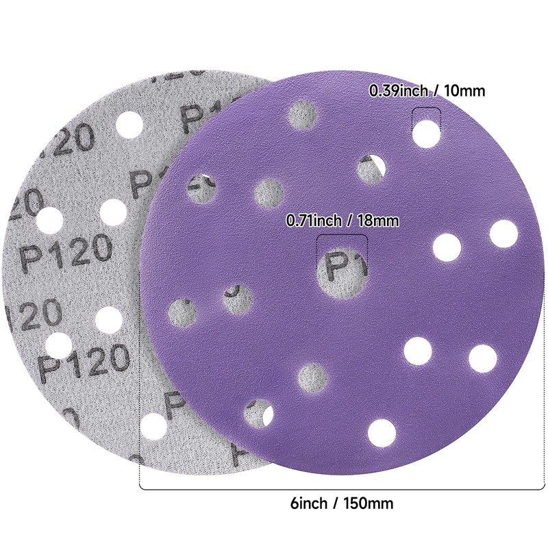 STEBRUAM 50pcs 150mm Sanding Discs 80 Grit 15 Holes Hook