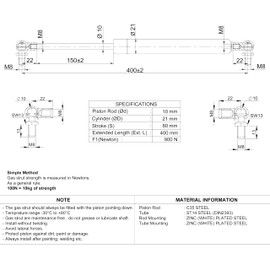 Generic Universal Gas Struts Spring Ball Joint | 100-1000 Newton | Length Options 200 mm to 900 mm | Heavy-Duty | Lift Support System (400MM, 900 N)