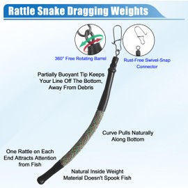 Rattle Snake Dragging Weights Dragging Sinkers Catfish Trolling Weight Catfish Sinker Weight Fishing Snaps Clips for Trolling Drift Bottom Bouncing Catfishing Tackle Gear (4OZ-5PCS)