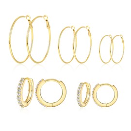 MDFUN 18K Yellow Gold Plated Hoops Huggie Stud Earrings Set Cubic Zirconia Earrings for Women Pack of 5 Pairs (Hoop Earrings&Hoop Earrings)