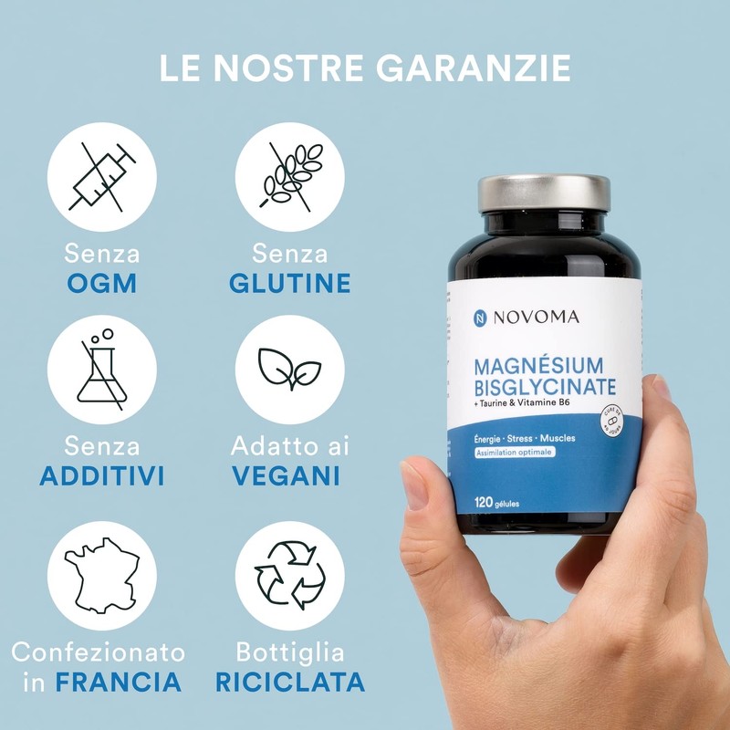 NOVOMA Magnesio Completo, Magnesio Bisglicinato Con Taurina e Vitamina B6,