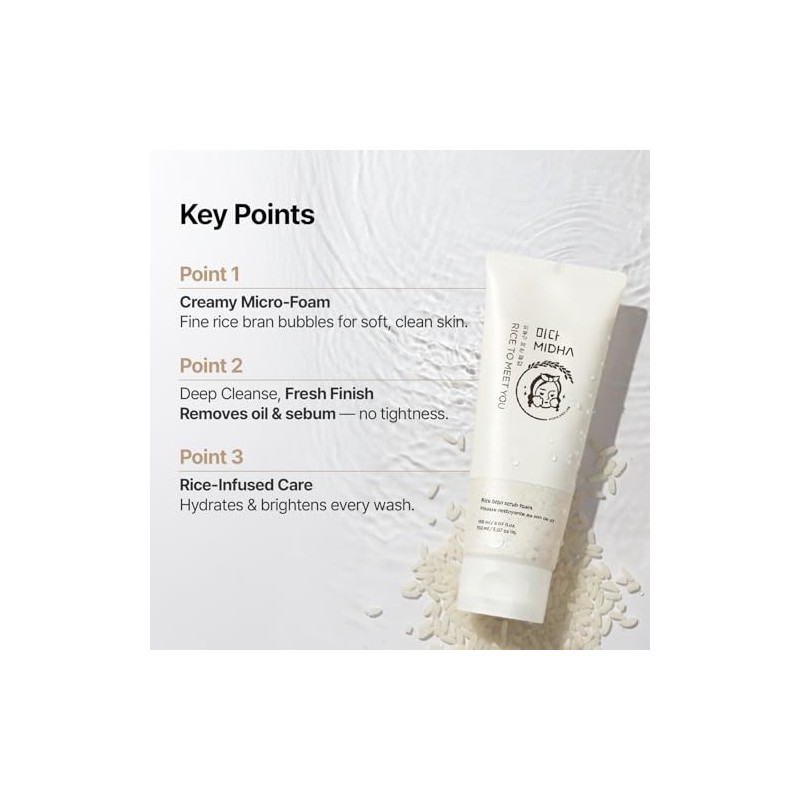 Midha Espuma Exfoliante Salvado Arroz 150 Limpiador Facial Suave Cáscara