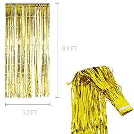 3.2 ft x 9.8 ft Metallic Tinsel Foil Fringe Curtains for Party Photo Backdrop Wedding Decor (2 Pack)