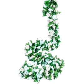 Miracliy 9 pcs 82.5 FT Flower Garland Fake Rose Vine Artificial Flower Hanging Rose Ivy Home Hotel Office Wedding Party Garden Craft Art Décor (Blue)