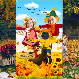 Fall Festival Decorations Thanksgiving Photography Backdrop Scarecrow Photo Background - Fall Party Games for Family Outdoor Indoor Turkey Day Welcome Decorations Autumn Forest Backdrop 71 x 35 Inch