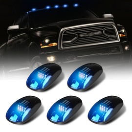 AMEXMART 5X Blue LED Cab Lights Smoked Cab Roof Running Top Marker Light Compatible for Dodge Ram 1500 2500 3500 4500 5500 2003-2018 Pickup Trucks