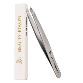 Beauty Power Professional Precision Slant Tweezers for Women Facial Hair - Tweezers for Men & Women, Eyebrow Tweezer for Ingrown Hair Blackhead & Splinter Removal - Grey