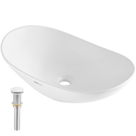 VEVOR Oval Vessel Sink with Bathroom Sink Drain, 23.3" x 14.2" Bathroom Vessel Sink Bowl Countertop, White Ceramic Bathroom Sinks Above Counter,Well-Packaged for Bathroom, Hotel, Toilet, RV
