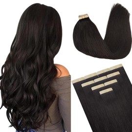 DOORES Dark Brown Tape in Hair Extensions, 14 inches 10pcs 25g, HIGHLIGHT or SUPPLEMENT, Remy Human Hair Tape in Extensions, Reusable Soft Silky Straight Weft for Summer Party Wedding Dating Work
