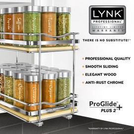 LYNK PROFESSIONAL® Élite™ Pull Out Spice Rack Organizer for Cabinet - 6-1/4 inch Wide - Slide Out Rack - Wood and Chrome Sliding Spice Organizer Shelf - 2 Tier