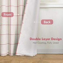 DriftAway 2 Panels 100% Blackout Windowpane Plaid Linen Curtains Double Layer Drapes for Bedroom 84 Inches Long Farmhouse Thermal Insulated 3.25 Inch Rod Pocket Back Tab for Living Room Red