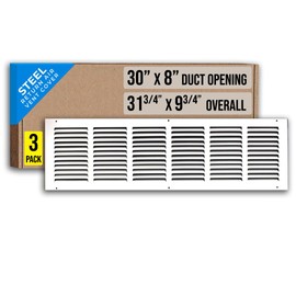 [3 Pack] Fits 30x8 Duct Opening | Steel Return Air Grille by Handua | Vent Cover Grill for Sidewall and Ceiling | White | HVAC Cold Air Intake Grille | Outer Dimensions: 31.75"W X 9.75"