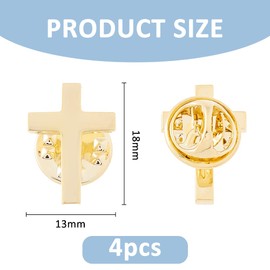 SUPERFINDINGS 4Pcs Golden Cross Pins Alloy Cross Brooches Metal Cross Brooches for Funeral Church Pray Public Event Lapel Pin Bulk for Backpack Clothes, 18x13mm