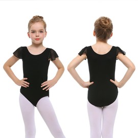 Stelle Girls Leotards Black Ballet Dance Leotards Ruffle Short Sleeve Gymnastics Outfits(Toddler/Little Kid/Big Kid) (Black, 110)